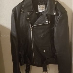 Black leather motorcycle jacket